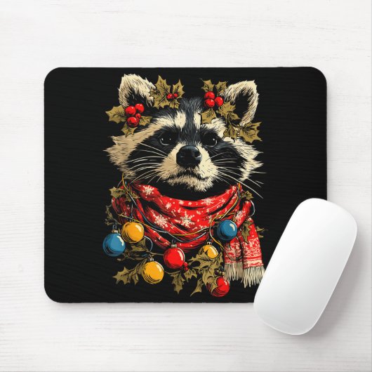 Cute Raccoon F Christmas Lights Festive Forest Ani Muismat (Met muis)