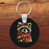 Cute Raccoon F Christmas Lights Festive Forest Ani Sleutelhanger (Voorkant)
