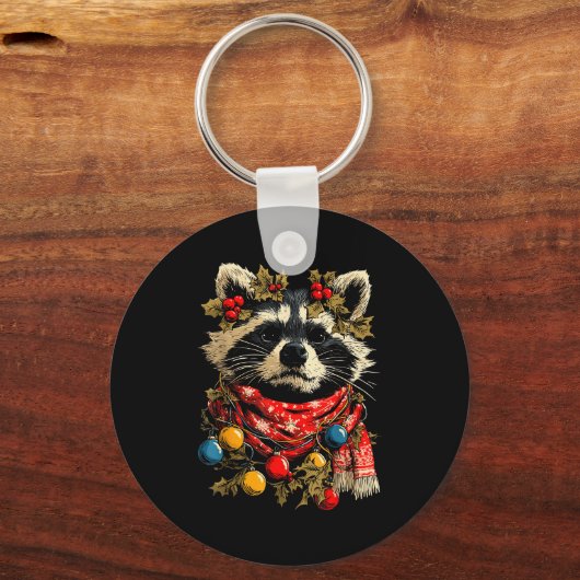 Cute Raccoon F Christmas Lights Festive Forest Ani Sleutelhanger (Voorkant)