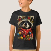 Cute Raccoon F Christmas Lights Festive Forest Ani T-shirt (Voorkant)