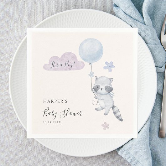 Cute Raccoon Flying Balloon Boy Baby Shower Servet