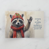 Cute Raccoon Fun Animal Cousin Christmas Kaart (Binnen)
