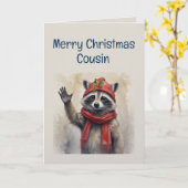Cute Raccoon Fun Animal Cousin Christmas Kaart (Gele Bloem)