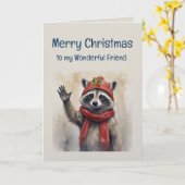 Cute Raccoon Fun Animal Friend Christmas Kaart (Gele Bloem)