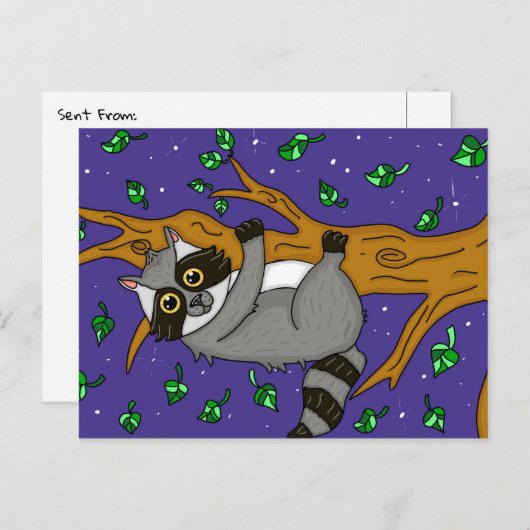 Cute Raccoon in Boom, gewoon gezegde Hallo Briefkaart (Voorkant / Achterkant)