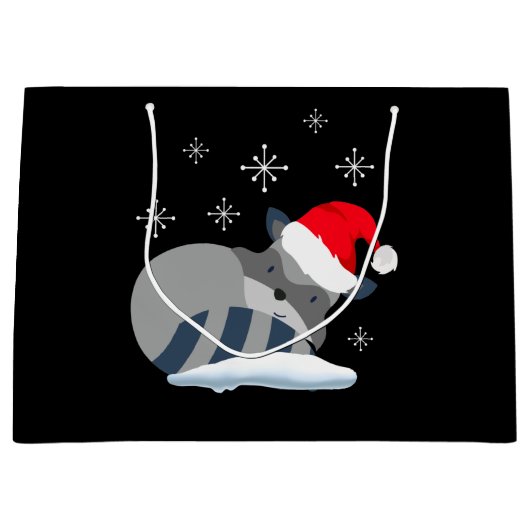 Cute raccoon in de sneeuw, prettige kerst groot cadeauzakje (Voorkant)