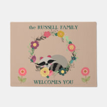 Cute Raccoon in Floral Wreath