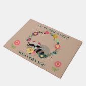 Cute Raccoon in Floral Wreath Deurmat (Schuin)