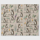 Cute Raccoon in Pine Forest Pattern Cadeaupapier (Vlak)