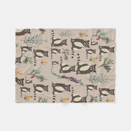 Cute Raccoon in Pine Forest Pattern Fleece Deken (Voorkant (Horizontaal))