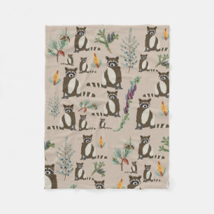 Cute Raccoon in Pine Forest Pattern Fleece Deken