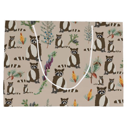 Cute Raccoon in Pine Forest Pattern Groot Cadeauzakje (Achterkant)