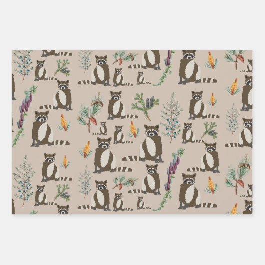 Cute Raccoon in Pine Forest Pattern Inpakpapier Vel (Voorkant 2)