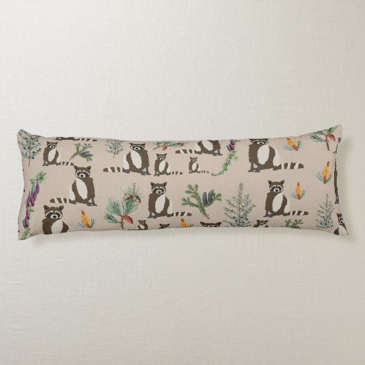 Cute Raccoon in Pine Forest Pattern Lichaamskussen (Achterkant)