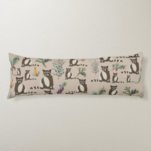 Cute Raccoon in Pine Forest Pattern Lichaamskussen (Voorkant)