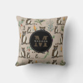 Cute Raccoon in Pine Forest Pattern Monogram Kussen (Achterkant)