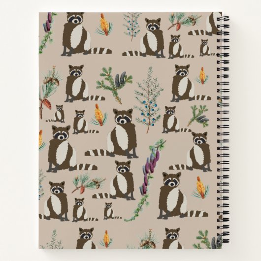 Cute Raccoon in Pine Forest Pattern Monogram Notitieboek (Achterkant)