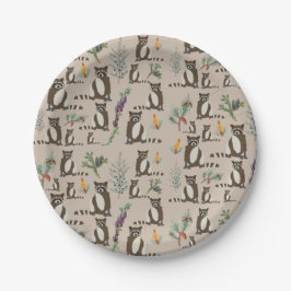 Cute Raccoon in Pine Forest Pattern Papieren Bordje