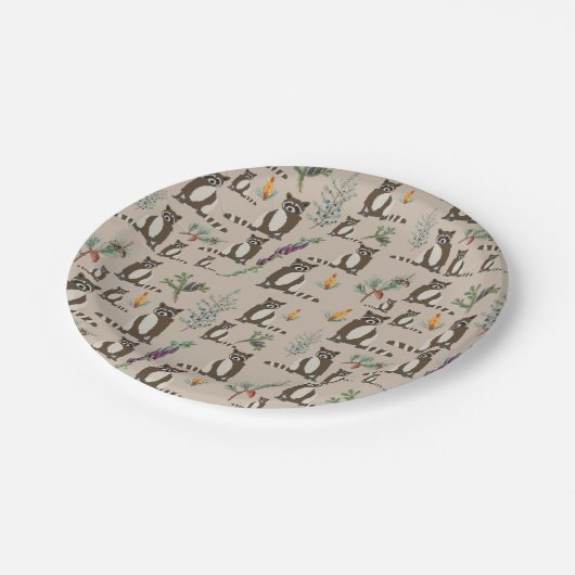 Cute Raccoon in Pine Forest Pattern Papieren Bordje (Gekanteld)