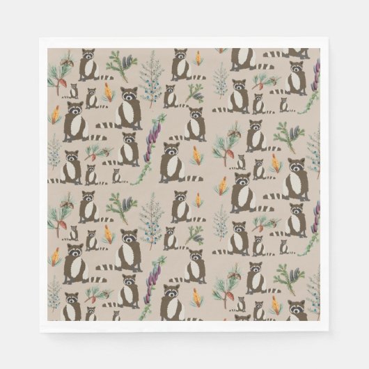 Cute Raccoon in Pine Forest Pattern Servet (Voorkant)