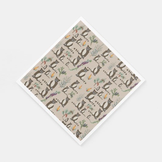 Cute Raccoon in Pine Forest Pattern Servet (Hoek)