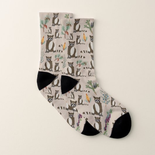 Cute Raccoon in Pine Forest Pattern Sokken (Paar)
