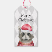 Cute Raccoon in Santa Hat Kerstfeestdag Cadeaulabel (Voorkant)