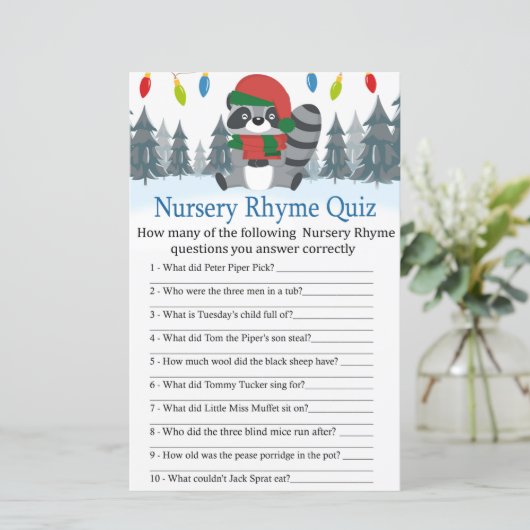 Cute Raccoon kerst Nursery Rhyme Quiz game (Staand voorkant)