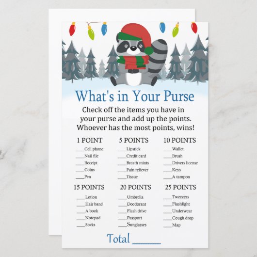 Cute Raccoon Kerstmis Wat zit er in je handtas? (Voorkant / Achterkant)