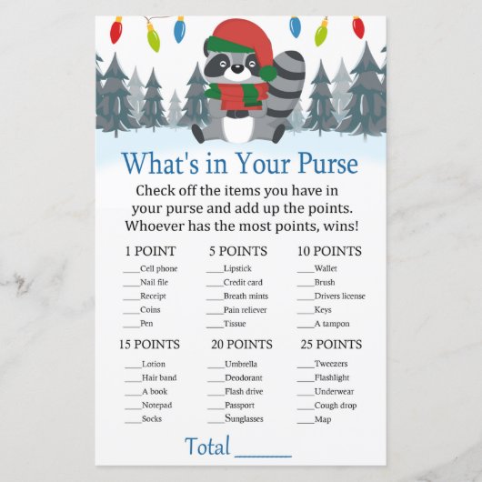 Cute Raccoon Kerstmis Wat zit er in je handtas? (Voorkant)