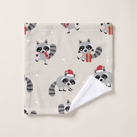Cute Raccoon-kerstpatroon Bad Handdoek (Wasdoekje)