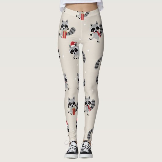 Cute Raccoon-kerstpatroon Leggings (Voorkant)