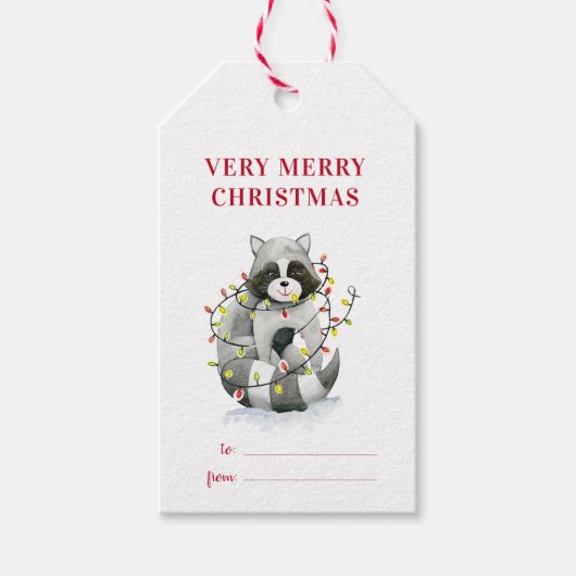 Cute Raccoon Mery Kerstfeestdag Gift Label Cadeaulabel (Voorkant)