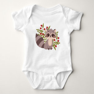 Cute raccoon met bloemen romper