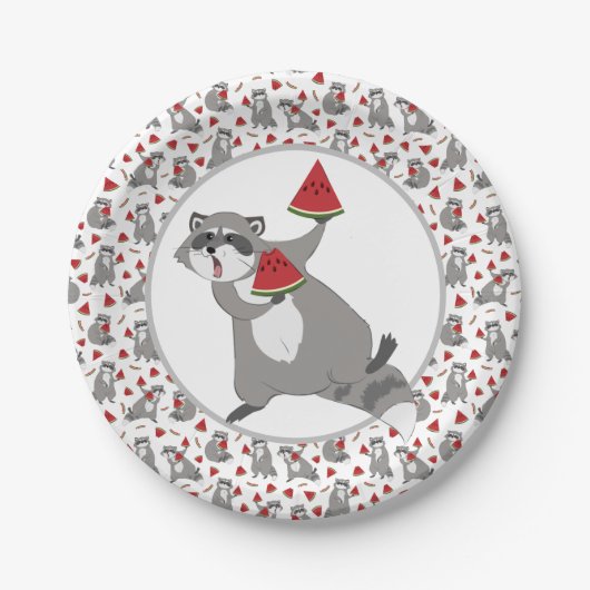 Cute raccoon met bord van watermeloenen (Voorkant)