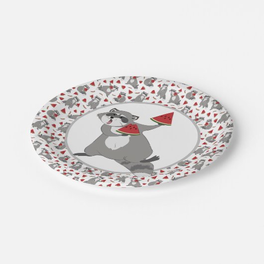 Cute raccoon met bord van watermeloenen (Gekanteld)