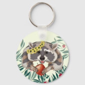 Cute raccoon met een appel in de poten sleutelhanger (Voorkant)