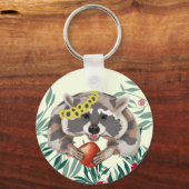 Cute raccoon met een appel in de poten sleutelhanger (Voorkant)