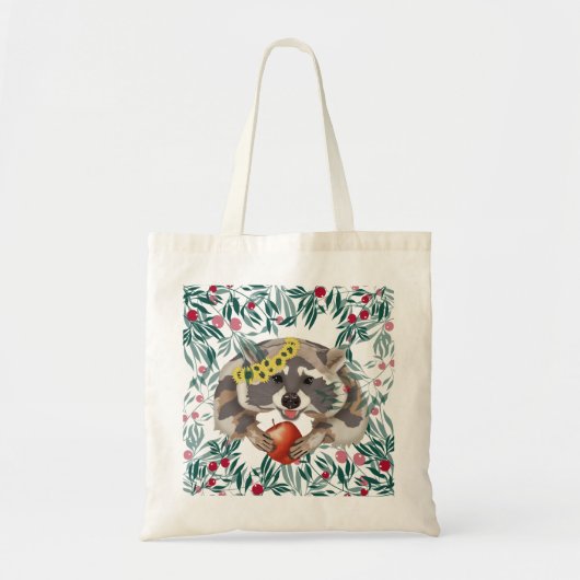 Cute raccoon met een appel in de poten tote bag (Voorkant)