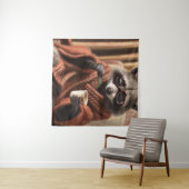 Cute raccoon met een bril in een driehoeksklep wandkleed (In Situ (horizontaal))