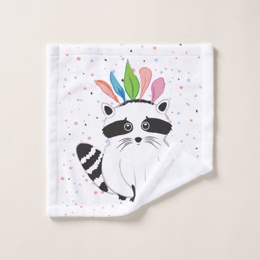 Cute Raccoon met veren op zijn hoofd Bad Handdoek (Wasdoekje)