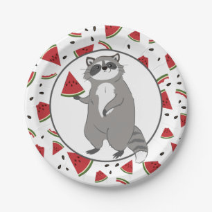 Cute Raccoon met watermeloenen stuks Papieren Bordje