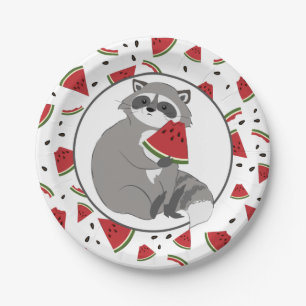 Cute Raccoon met watermeloenen stuks Papieren Bordje