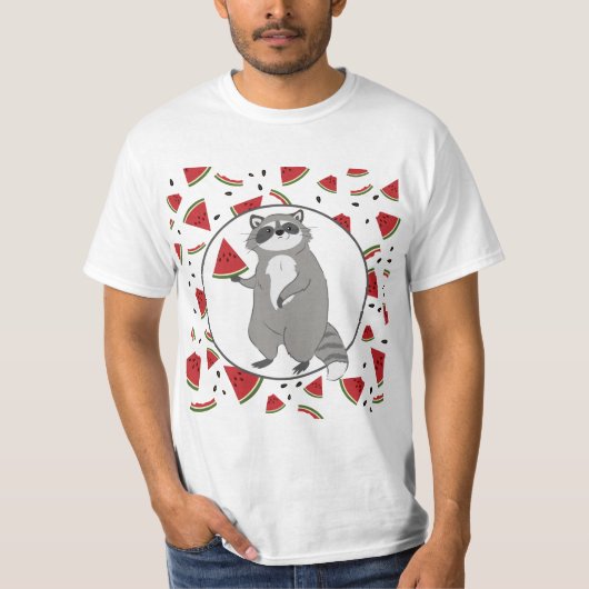 Cute Raccoon met watermeloenen stuks T-shirt (Voorkant)