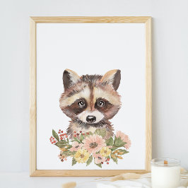 Cute Raccoon Nursery Wall Art Décor, Baby Gift Poster