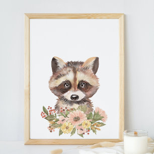 Cute Raccoon Nursery Wall Art Décor, Baby Gift Poster