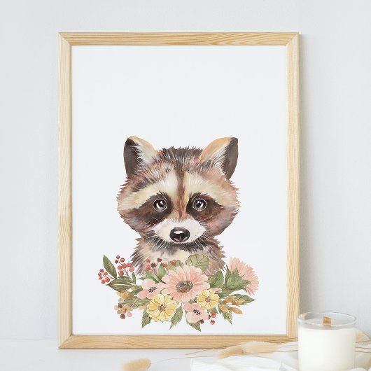 Cute Raccoon Nursery Wall Art Décor, Baby Gift Poster