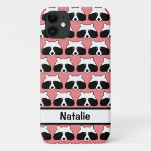 Cute raccoon patroon koraal roze gepersonaliseerd Case-Mate iPhone case
