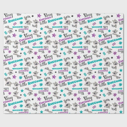 Cute Raccoon Pattern Cadeaupapier (Vlak)