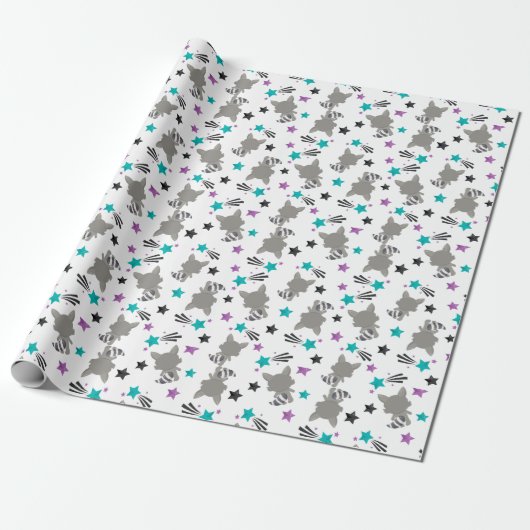 Cute Raccoon Pattern Cadeaupapier (Uitgerold)